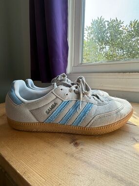 adidas Samba Athletic Shoes in Light Gray and Light Blue